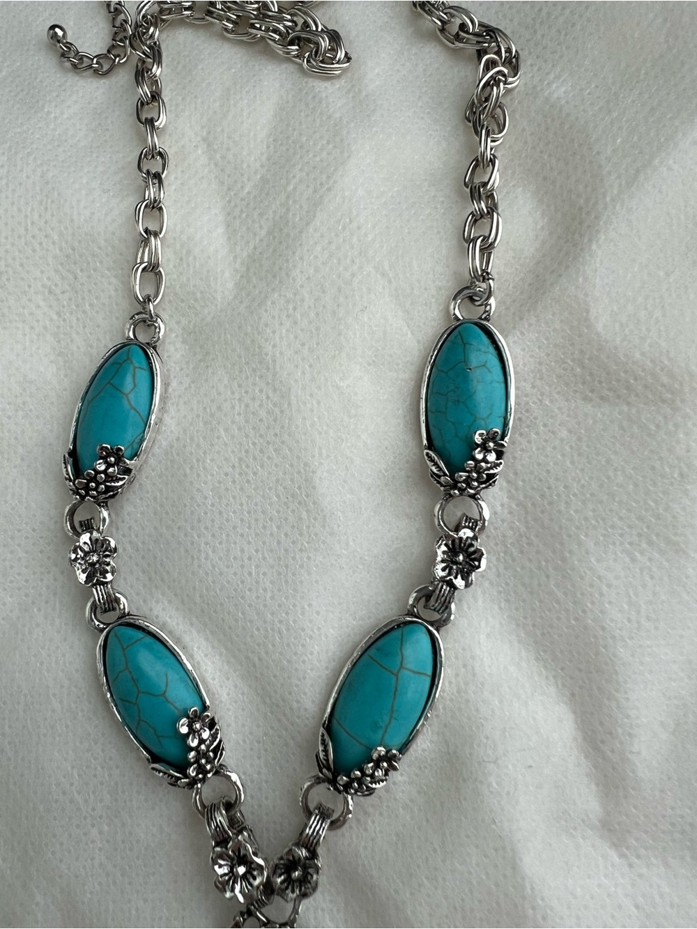 Turquoise Stone Silver-Tone Necklace, Bracelet & Earrings Set - Picture 4 of 11